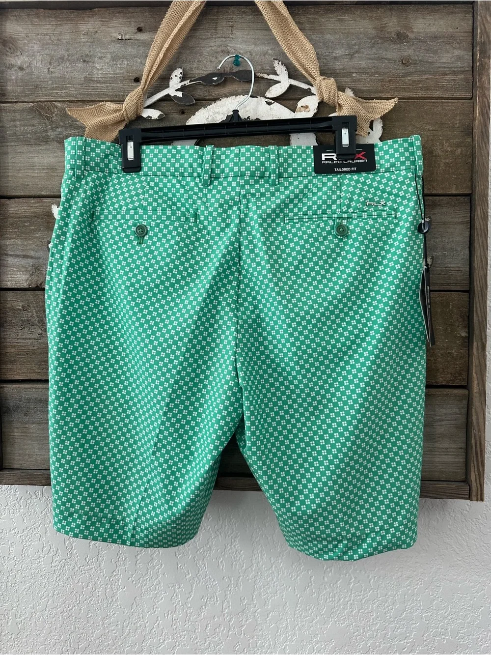 Ralph Lauren RLX Men's Green Micro-Pattern Tailores fit Golf Shorts 34‎ NWT